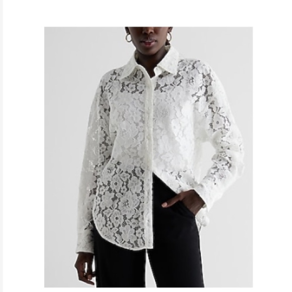 Express white Floral Lace Top NWT